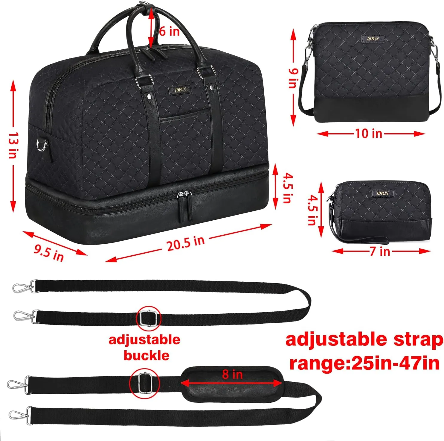 IBFUN Weekender Bags for Women, Large Overnight Bag Canvas Travel Duffel Bag Carry On Tote with Shoe Compartment 21" 3Pcs Set