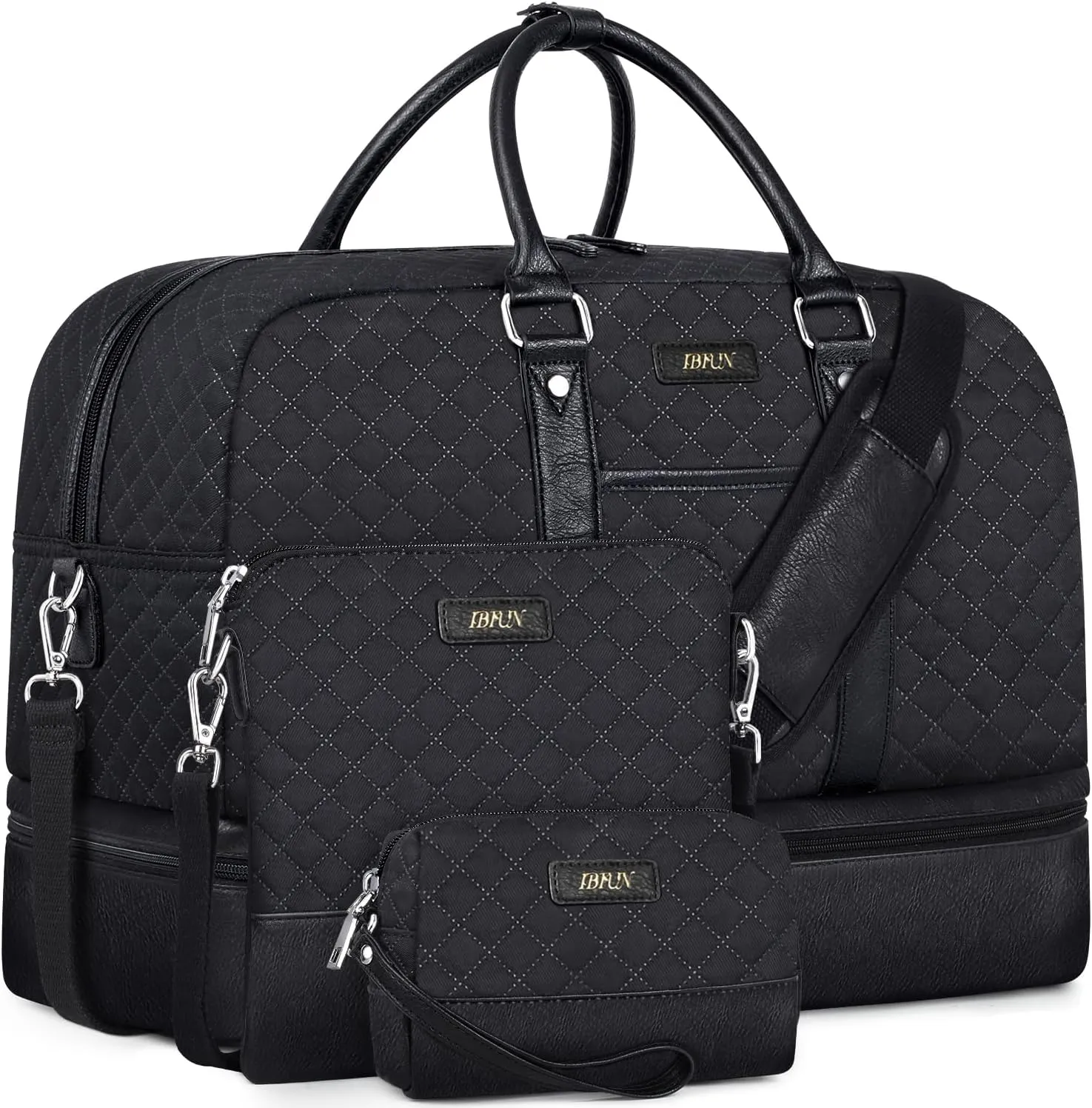 IBFUN Weekender Bags for Women, Large Overnight Bag Canvas Travel Duffel Bag Carry On Tote with Shoe Compartment 21" 3Pcs Set