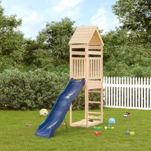 Imaginative Outdoor Playset for Kids, Solid Wood Pine Tower with Blue Wave Slide, Safe and Fun for 3-8 Years Old