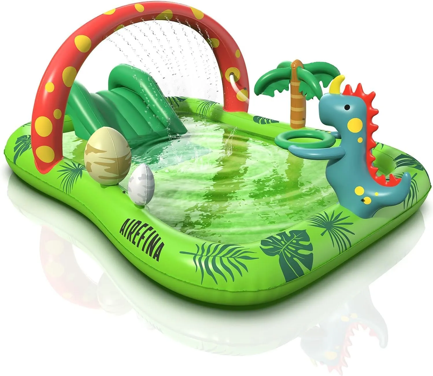 Inflatable Kids Pool, Airefina Dino Planet Inflatable Play Center Kiddie Pool with Water Slide, Ultra Thick 97"x76"x41" Toddler Pool with Play Ball Hoop, for Backyard, Garden, Water Park, Ages 3 