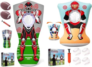 Inflatable Sports Game Bundle for Kids – Robot-Themed Football Toss & Double-Sided Baseball Pitching Target – Includes Balls, Pump & Patch Kit – Fun Indoor & Outdoor Throwing Games for Birthdays, Camp