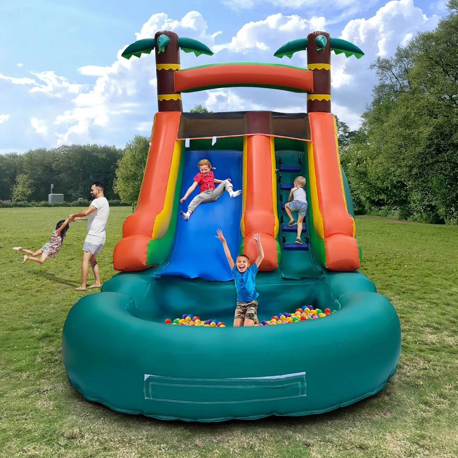 Inflatable Tall Water Slide with Pool-with Air Blower, for Kids and Adults, Commercial Grade 100% PVC Vinyl, Outdoor Backyard Summer Refreshing (Jungle Water Slide, Commercial PVC)