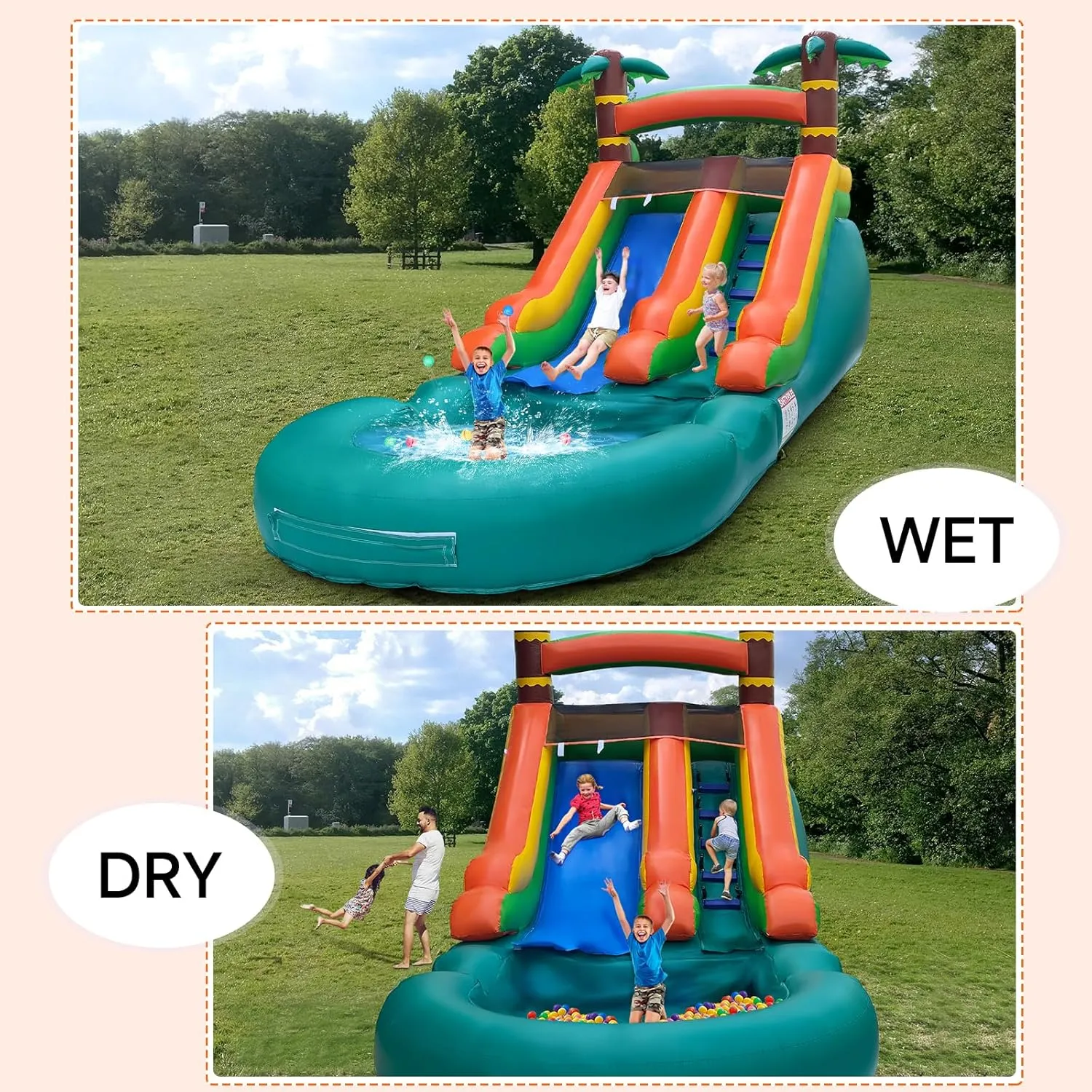 Inflatable Tall Water Slide with Pool-with Air Blower, for Kids and Adults, Commercial Grade 100% PVC Vinyl, Outdoor Backyard Summer Refreshing (Jungle Water Slide, Commercial PVC)