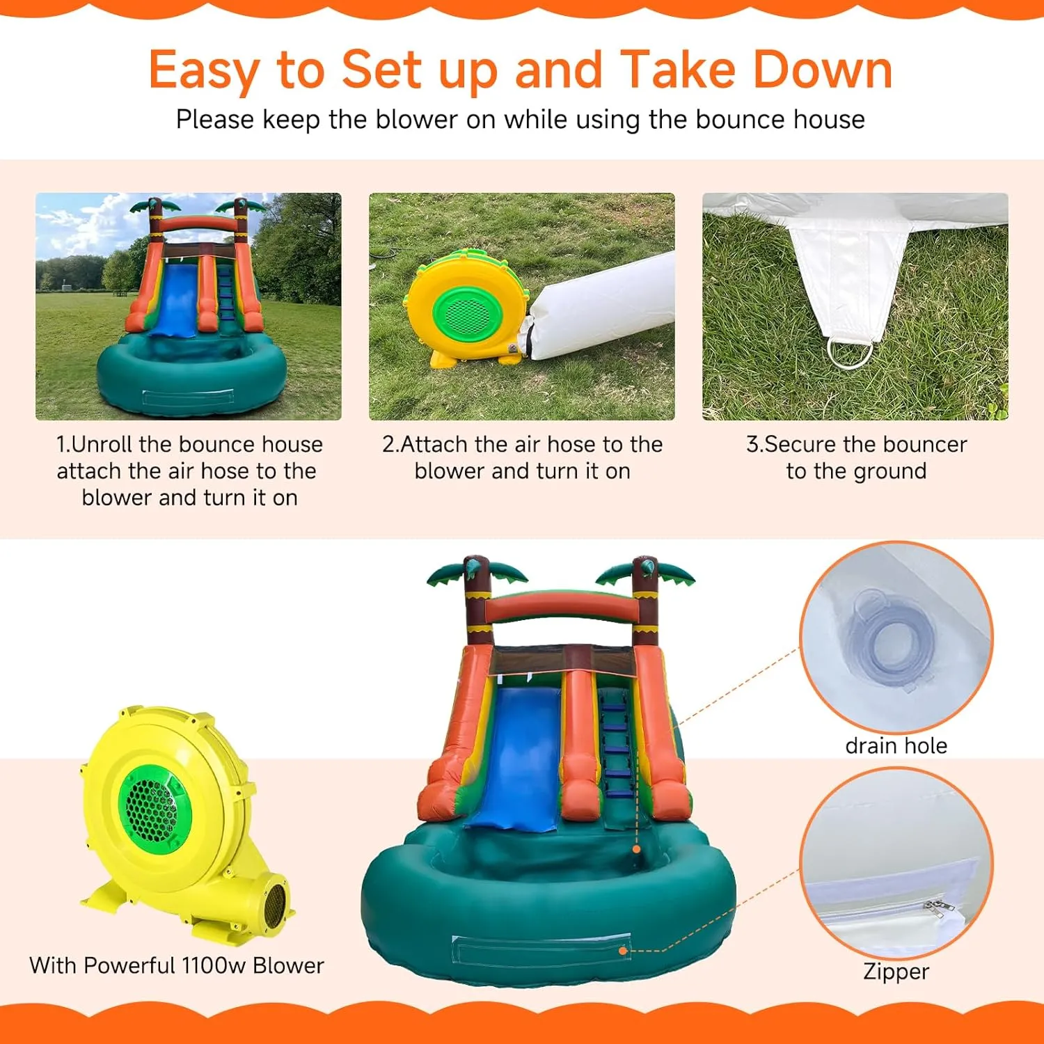 Inflatable Tall Water Slide with Pool-with Air Blower, for Kids and Adults, Commercial Grade 100% PVC Vinyl, Outdoor Backyard Summer Refreshing (Jungle Water Slide, Commercial PVC)