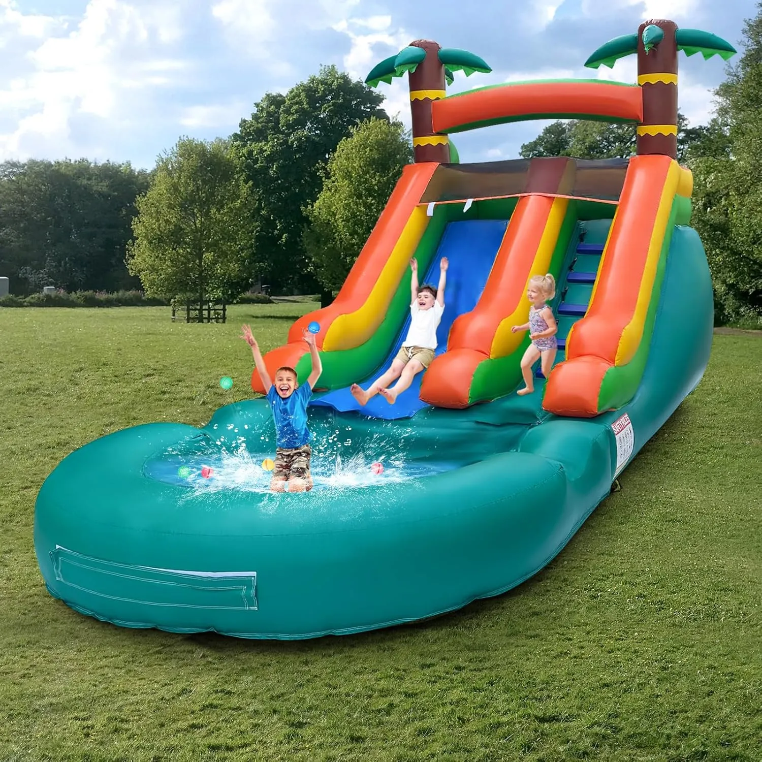 Inflatable Tall Water Slide with Pool-with Air Blower, for Kids and Adults, Commercial Grade 100% PVC Vinyl, Outdoor Backyard Summer Refreshing (Jungle Water Slide, Commercial PVC)