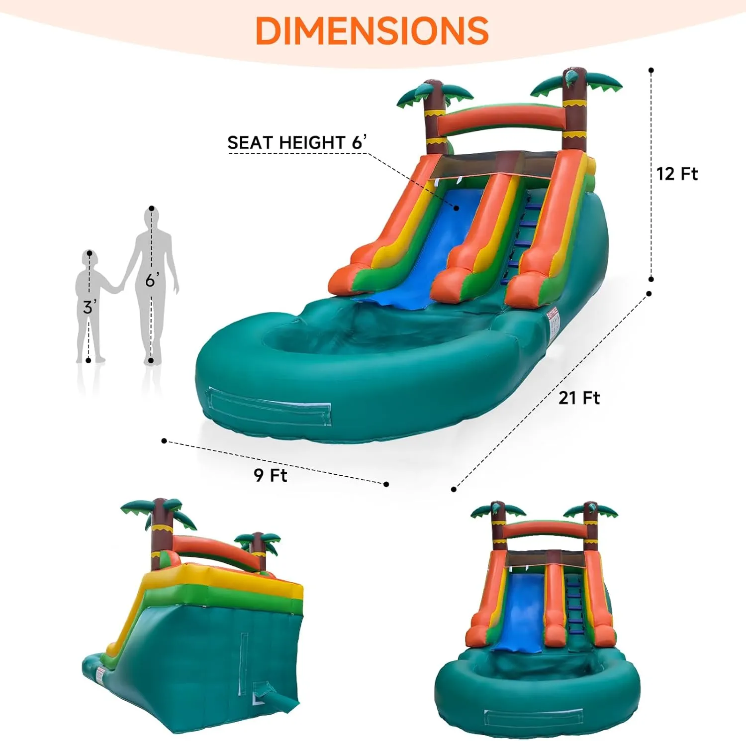 Inflatable Tall Water Slide with Pool-with Air Blower, for Kids and Adults, Commercial Grade 100% PVC Vinyl, Outdoor Backyard Summer Refreshing (Jungle Water Slide, Commercial PVC)