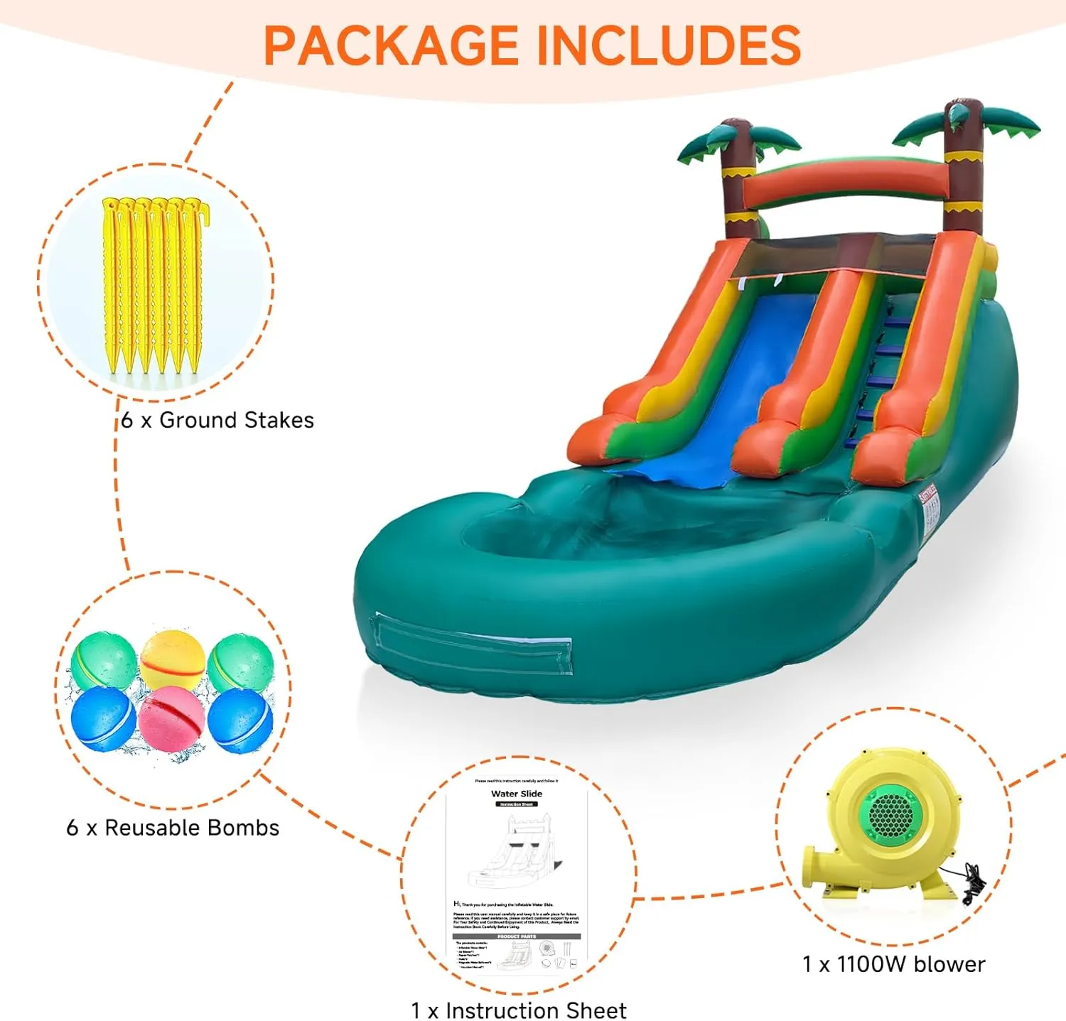 Inflatable Tall Water Slide with Pool-with Air Blower, for Kids and Adults, Commercial Grade 100% PVC Vinyl, Outdoor Backyard Summer Refreshing (Jungle Water Slide, Commercial PVC)