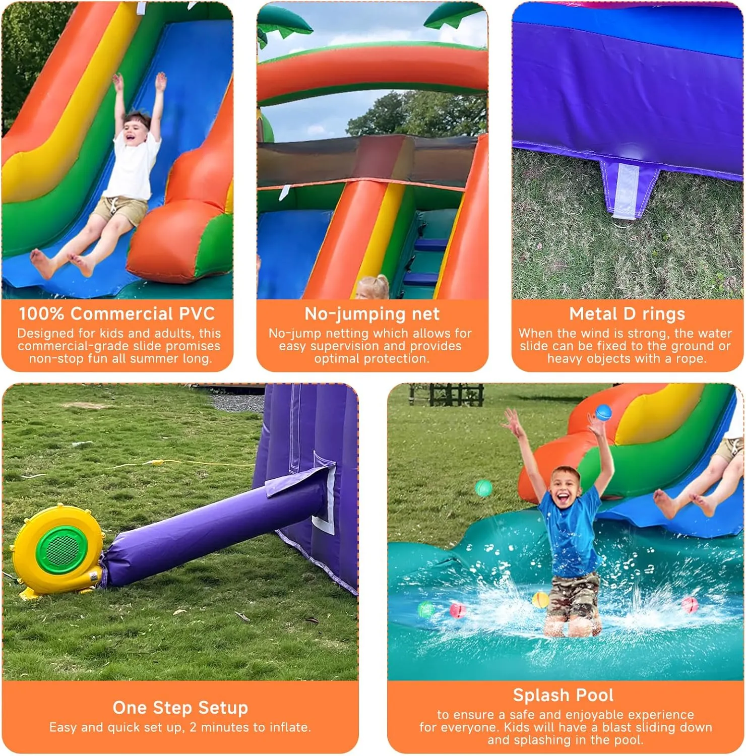 Inflatable Tall Water Slide with Pool-with Air Blower, for Kids and Adults, Commercial Grade 100% PVC Vinyl, Outdoor Backyard Summer Refreshing (Jungle Water Slide, Commercial PVC)