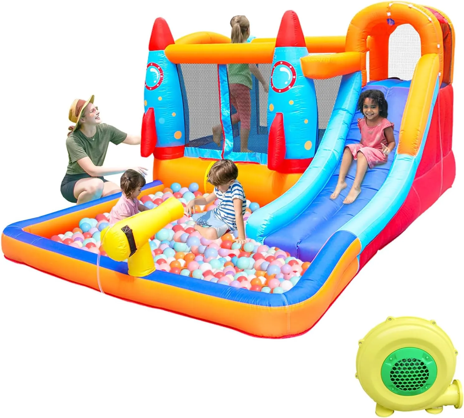Inflatable Water Slide - Bounce House for Kids,Bouncy Castle for Kids Outdoor,Water Bounce House with Slide,Inflatable Water Park,Rocket Bounce House with Blower