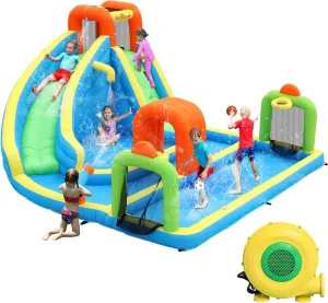 Inflatable Water Slide Park with Bounce House, Slide, Park for Kids' Backyard Fun