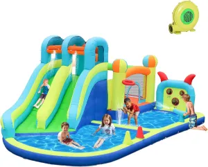 Inflatable Water Slide Park with Splash Pool for Kids,Climbing Wall,Bounce House with Ball Shooting,Kids Bouncy Castle with Air Blower for Outdoor Backyard