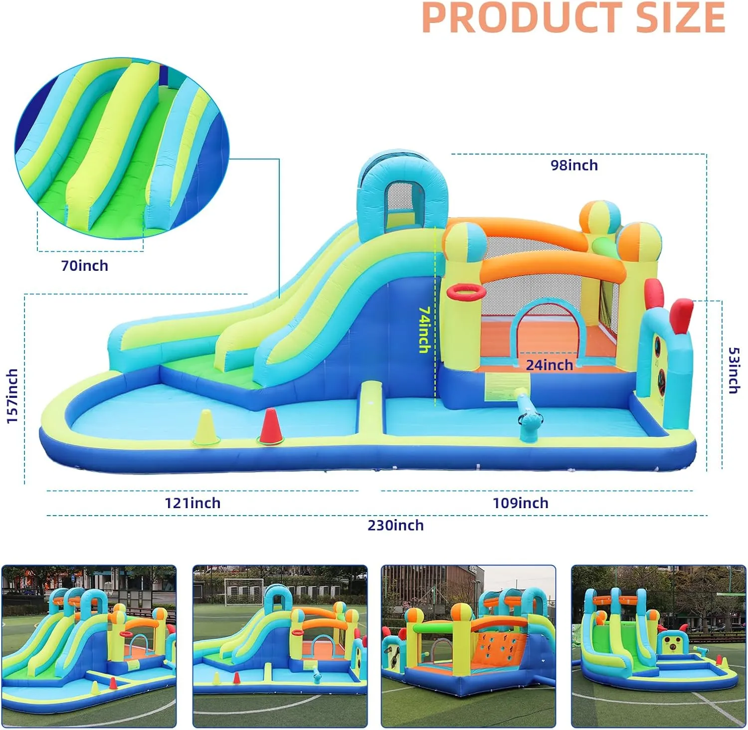 Inflatable Water Slide Park with Splash Pool for Kids,Climbing Wall,Bounce House with Ball Shooting,Kids Bouncy Castle with Air Blower for Outdoor Backyard