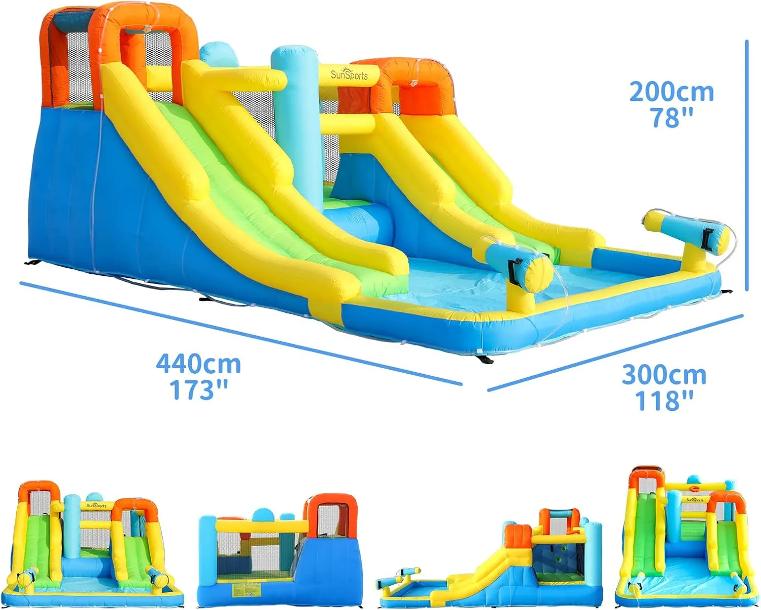 Inflatable Water Slide,Bouncy Castle for Kids Outdoor,7 in 1 Dual Waterslide Bounce House with Water Cannon,Inflatable Water Park with Jump House,Water Slides for Kids Backyard Party