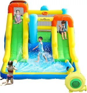 Inflatable Water Slide,Bouncy Castle for Kids Outdoor,7 in 1 Dual Waterslide Bounce House with Water Cannon,Inflatable Water Park with Jump House,Water Slides for Kids Backyard Party