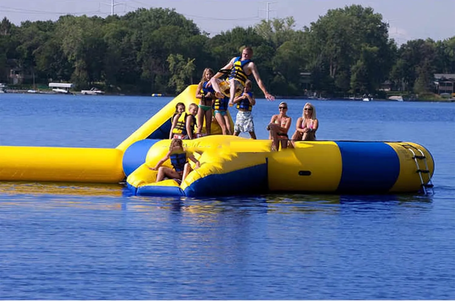 Inflatable Water Trampoline for Lake Pool Ocean 10Ft 13Ft 16Ft, Floating Water Trampoline for Adults with Slide Tube and Diving Pillow Bag Inflatable Bounce Swimming Platform Park