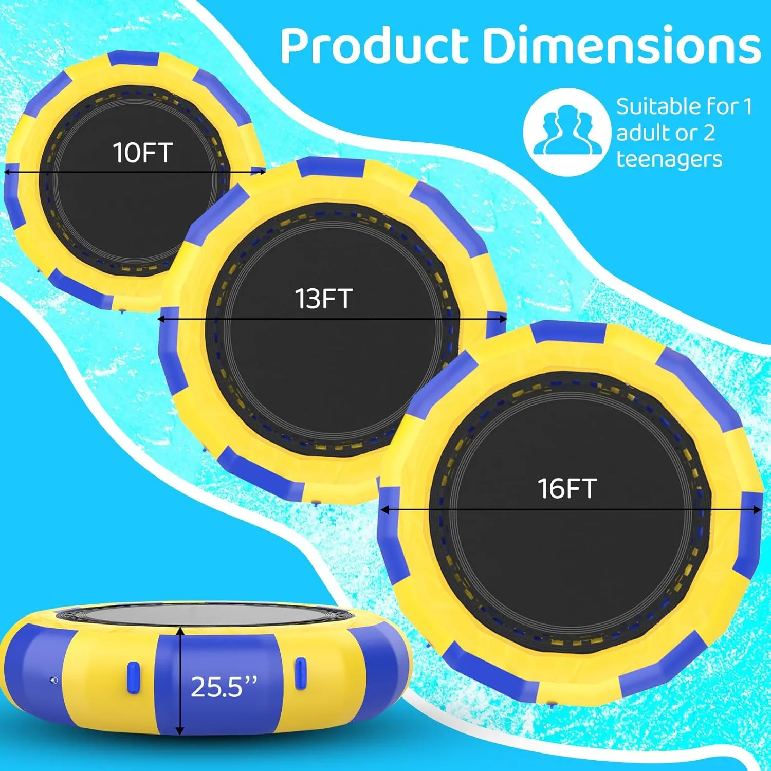Inflatable Water Trampoline for Lake Pool Ocean 10Ft 13Ft 16Ft, Floating Water Trampoline for Adults with Slide Tube and Diving Pillow Bag Inflatable Bounce Swimming Platform Park