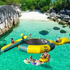 Inflatable Water Trampoline for Lake Pool Ocean 10Ft 13Ft 16Ft, Floating Water Trampoline for Adults with Slide Tube and Diving Pillow Bag Inflatable Bounce Swimming Platform Park