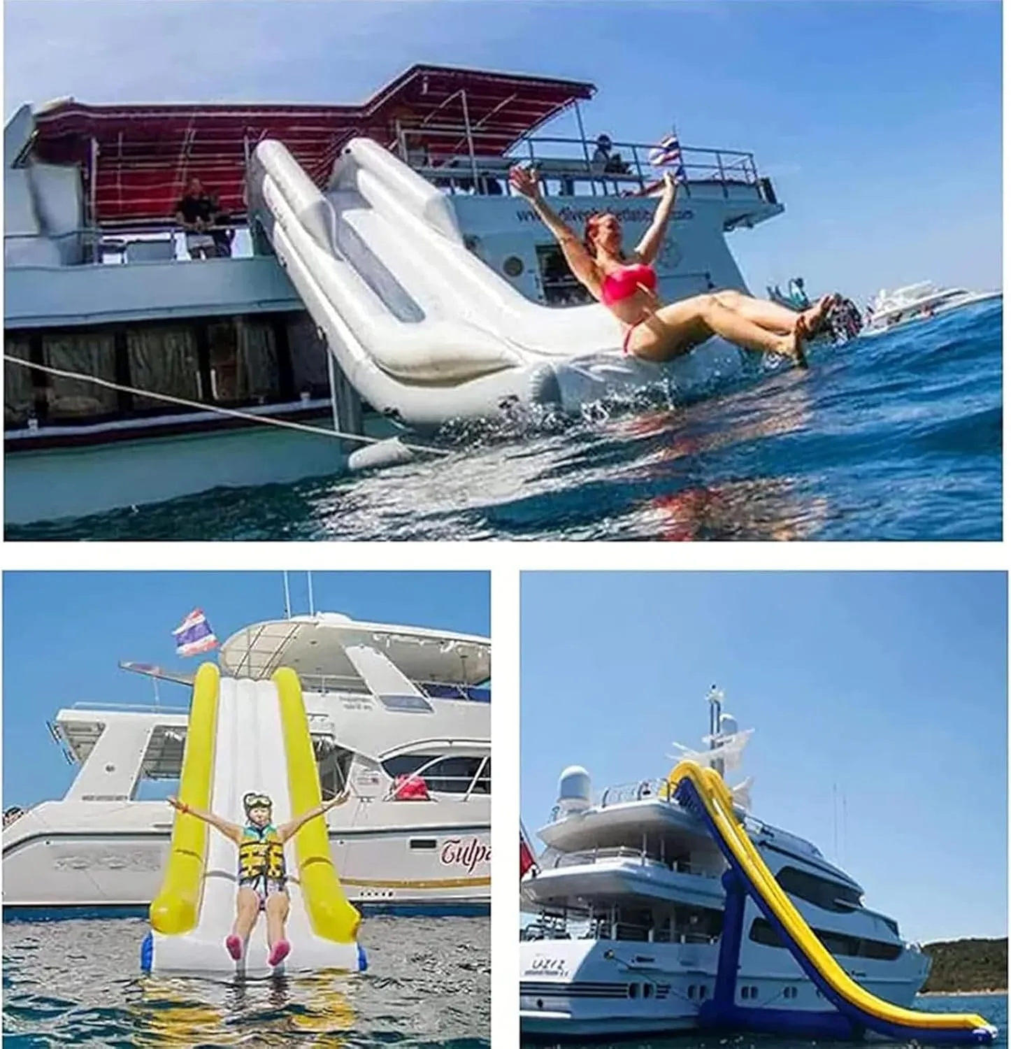Inflatable Yacht Floating Water Slide Use Water Park Slide Float with Reinforced Inflatable Base Sports Lake Amusement Park Equipment