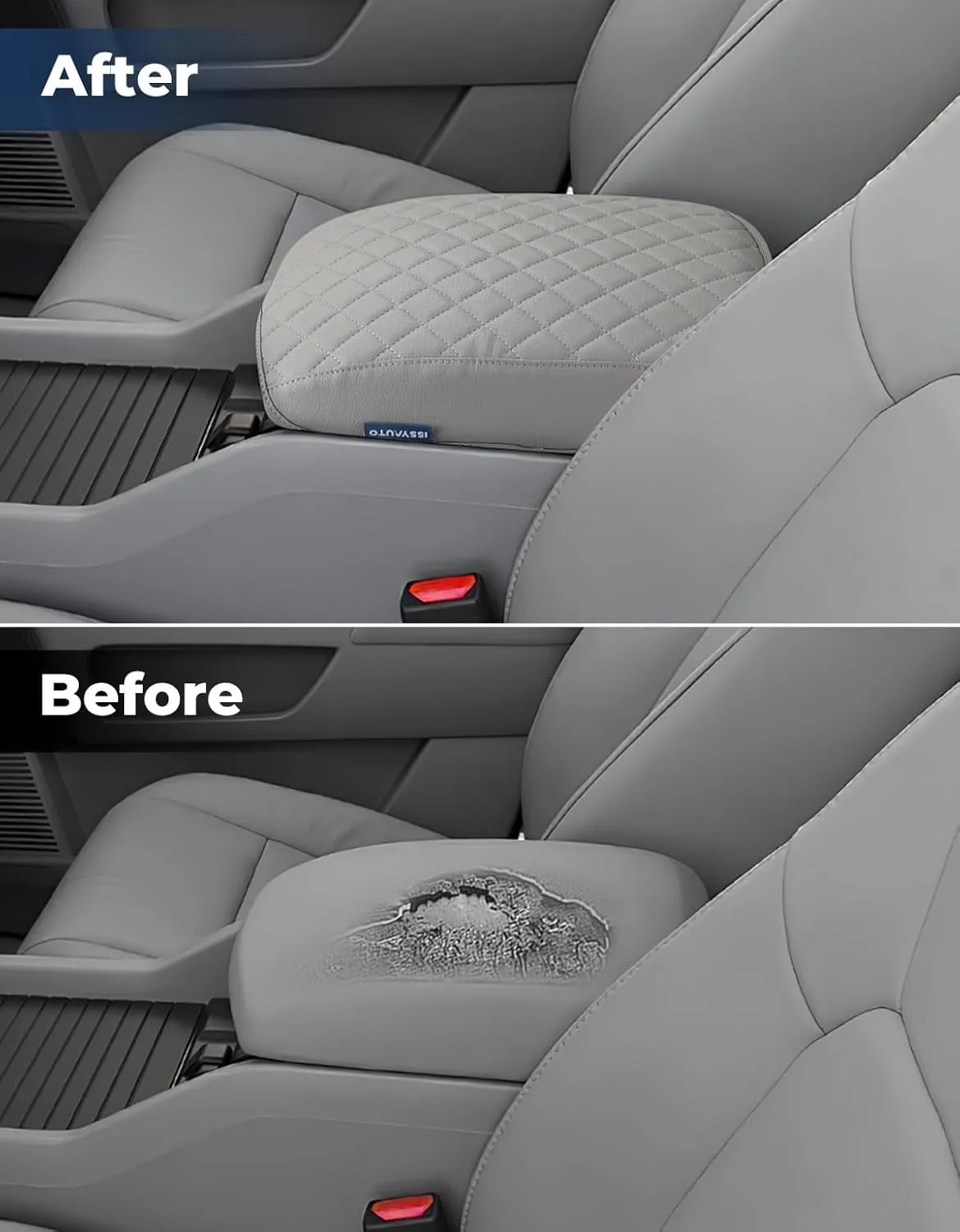 ISSYAUTO Center Console Cover Compatible with 2009-2015 Pilot, Leather Armrest lid Cover Arm Rest Covering for Car, Well-Make Durable Middle Console Cover Armrest Box Protective Cover, Gray