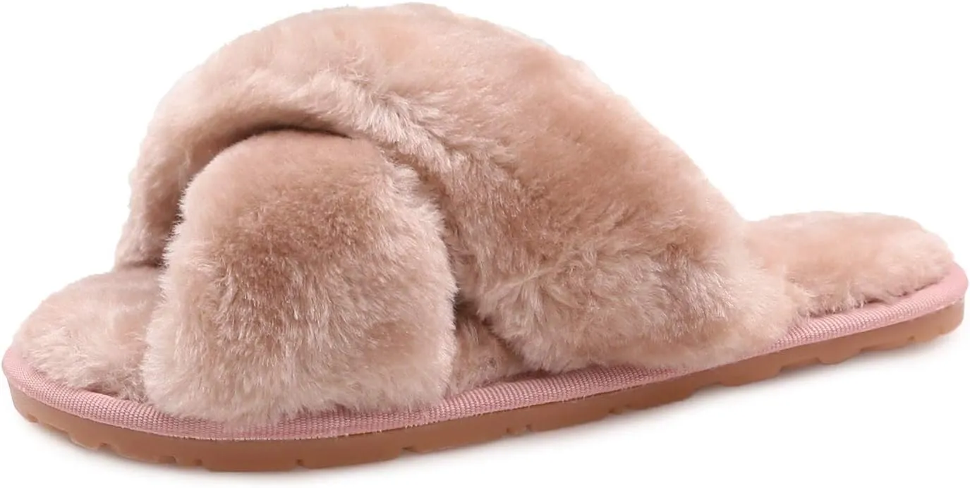 ISZPLUSH Women's Leopard Fuzzy Slippers - Soft Plush Fluffy Slip-On Slides for Home & Bedroom