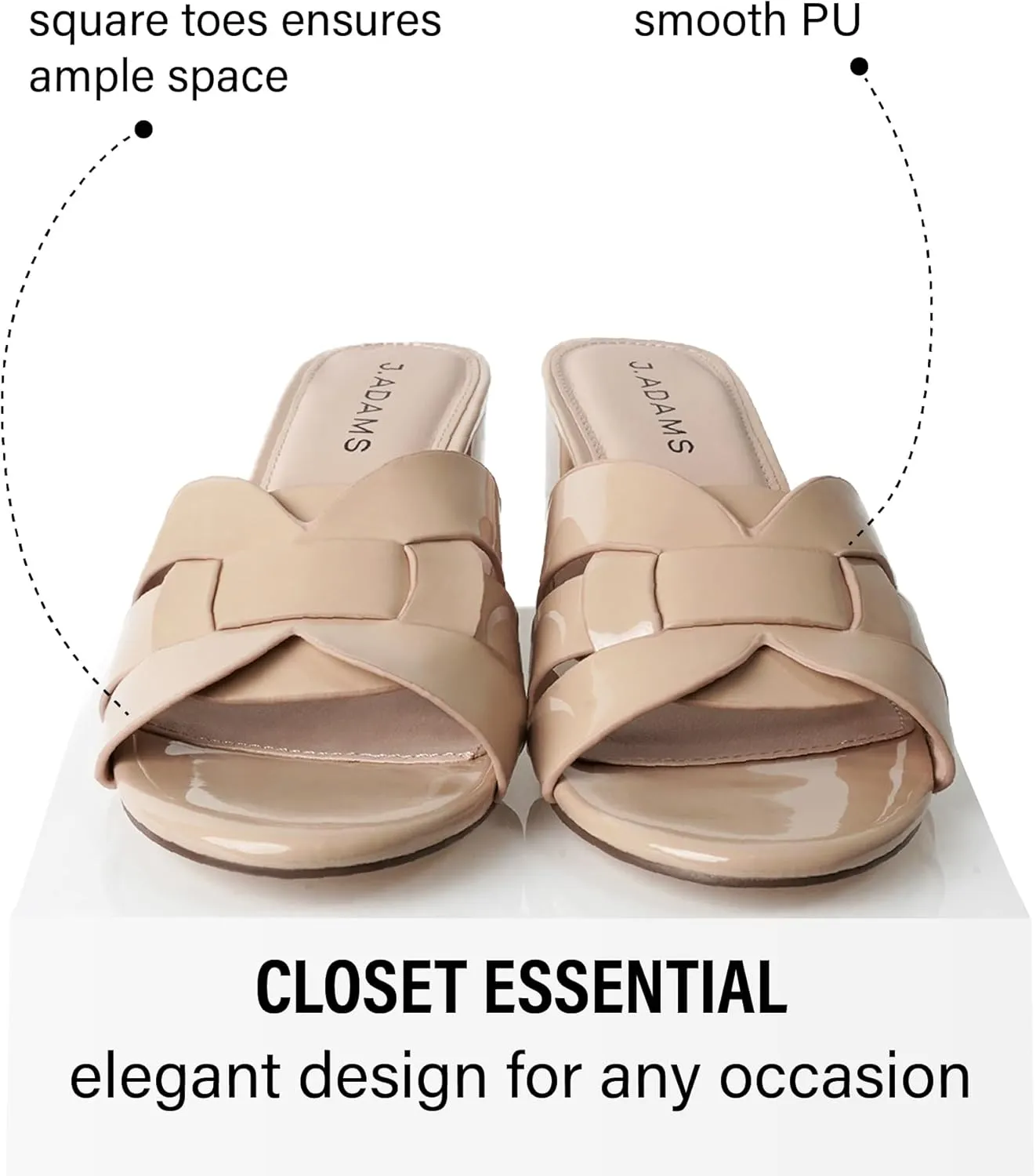 J. Adams Nori Mules for Women - Leather Slip On Heeled Sandals