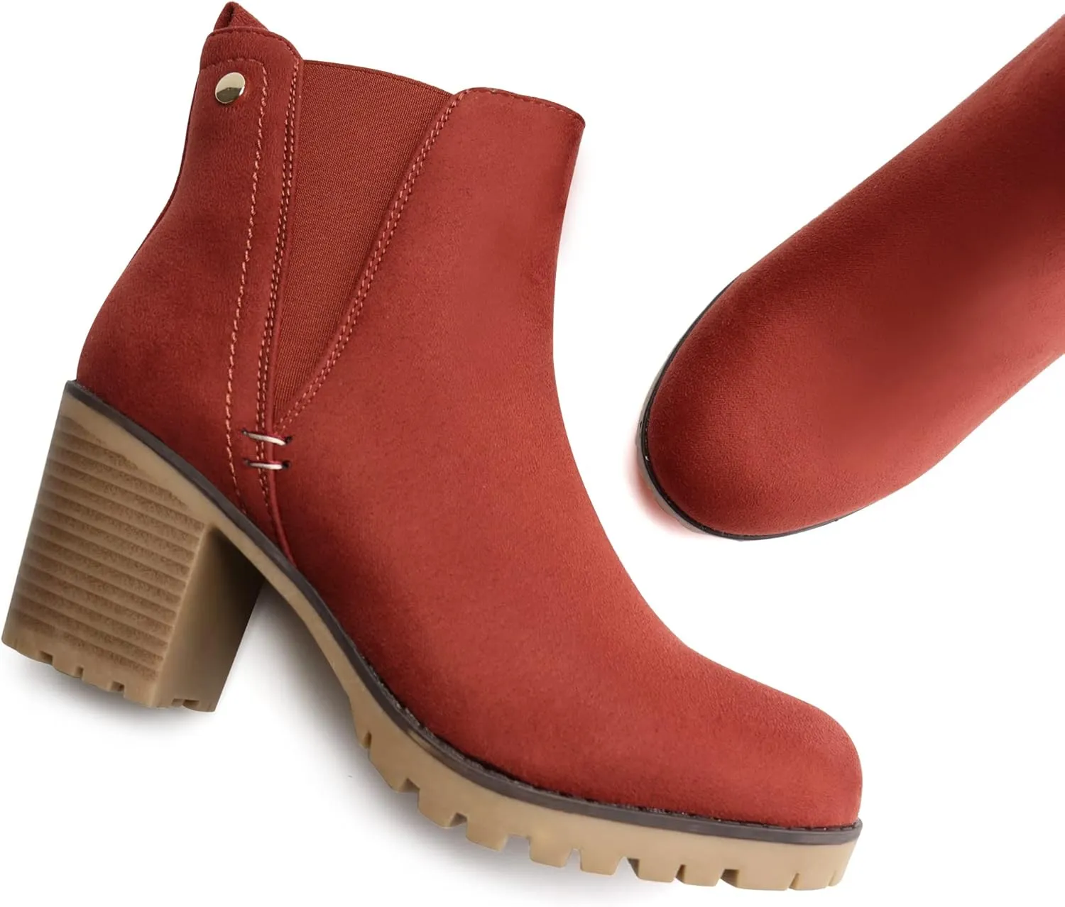 JABASIC Women Casual Ankle Booties Block Heel Slip On Chelsea Boots