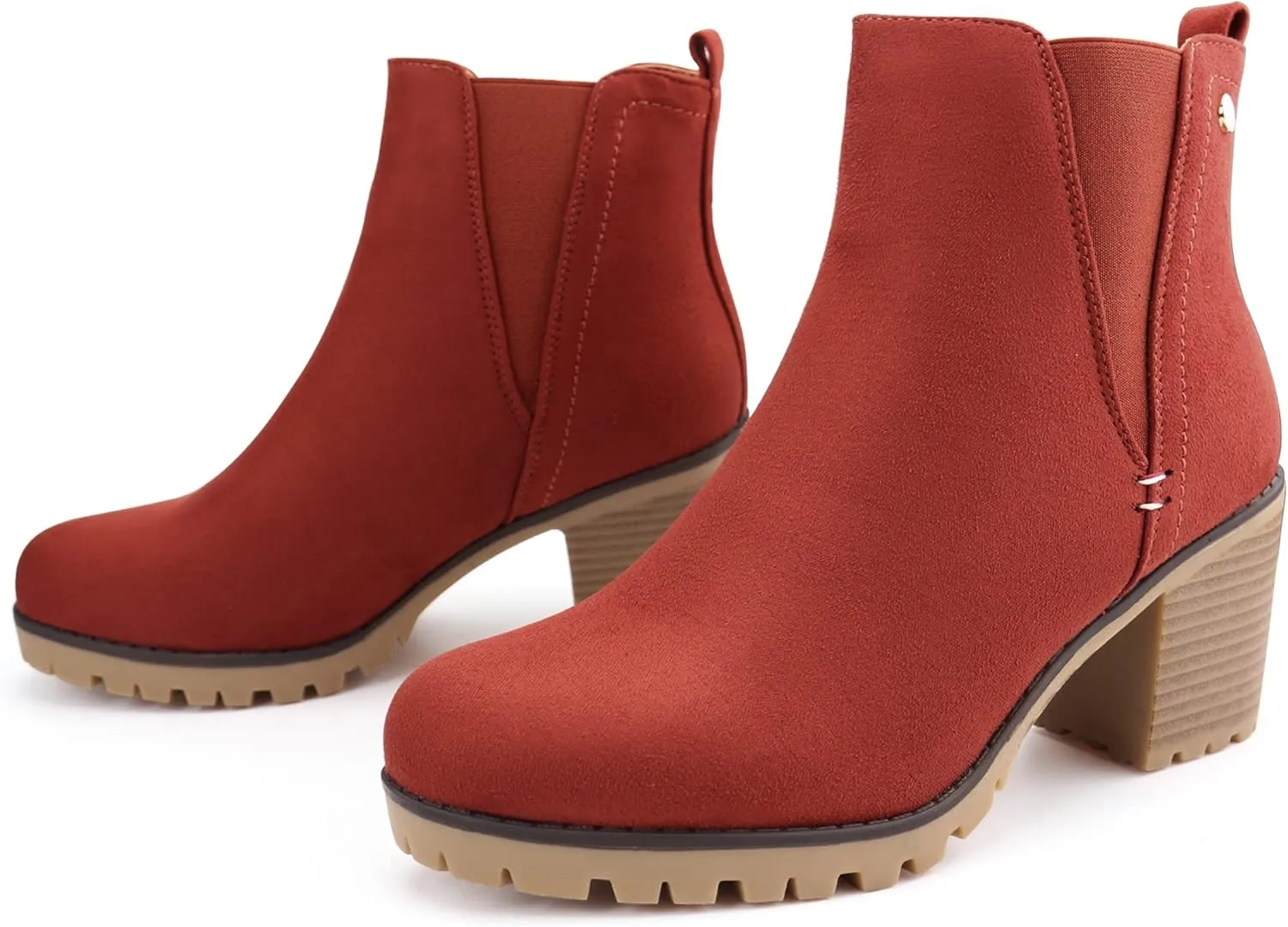 JABASIC Women Casual Ankle Booties Block Heel Slip On Chelsea Boots