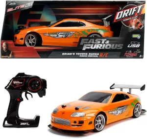 Jada Toys Fast & Furious 1:10 Toyota Supra Remote Control Car Drift Slide RC with Extra Tires 2.4GHz, Toys for Kids and Adults, Orange,black