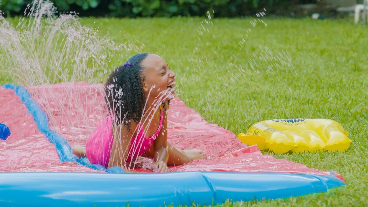 JAMBO 32FT Extra Extra Long Slip Splash and Slide and 2 Bodyboards, Heavy Duty Water Slide with Inflatable Crash Pad, Double Lane Slip Slides, Outdoor Backyard Water Slides n Toys for Kids