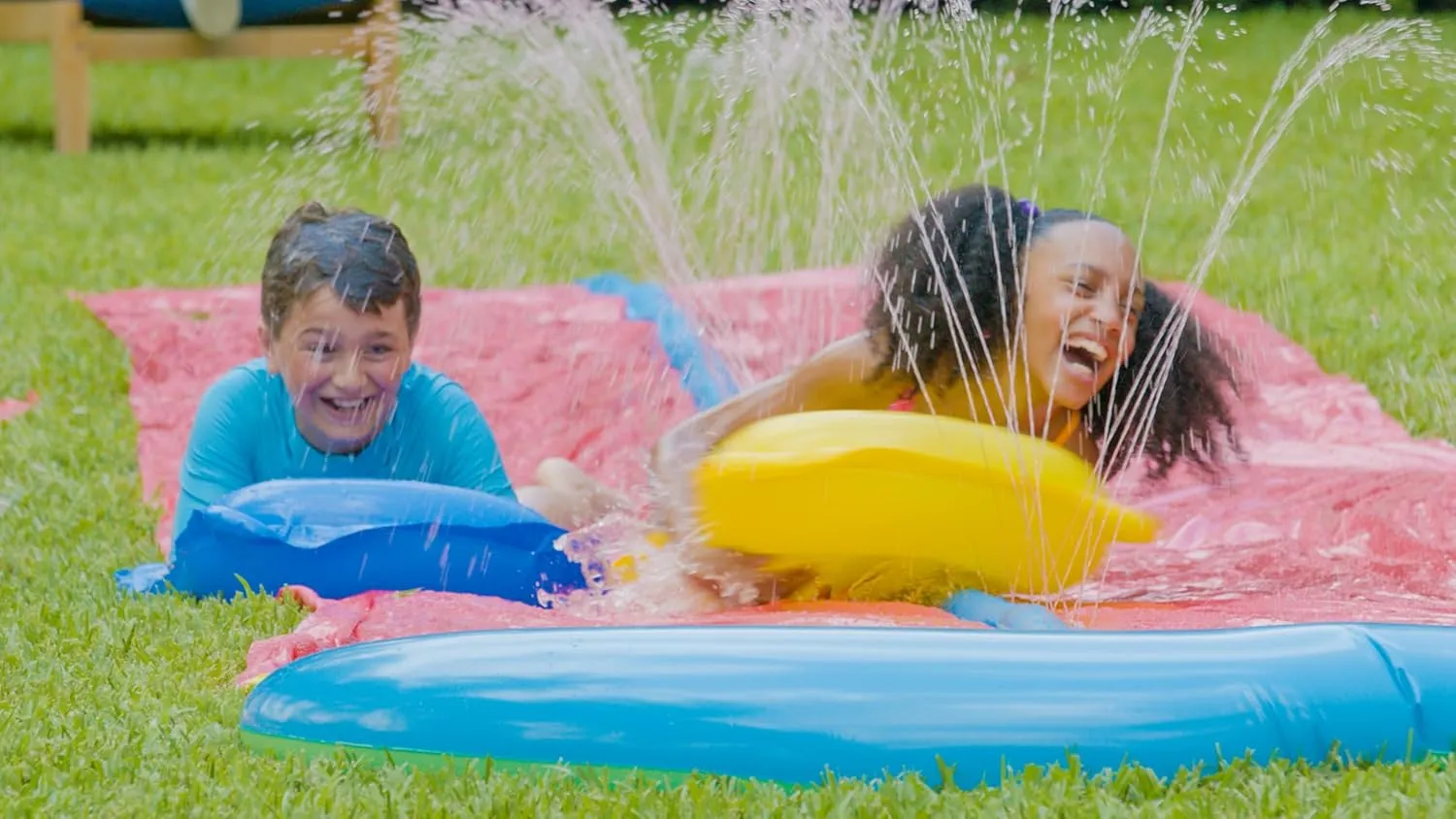 JAMBO 32FT Extra Extra Long Slip Splash and Slide and 2 Bodyboards, Heavy Duty Water Slide with Inflatable Crash Pad, Double Lane Slip Slides, Outdoor Backyard Water Slides n Toys for Kids