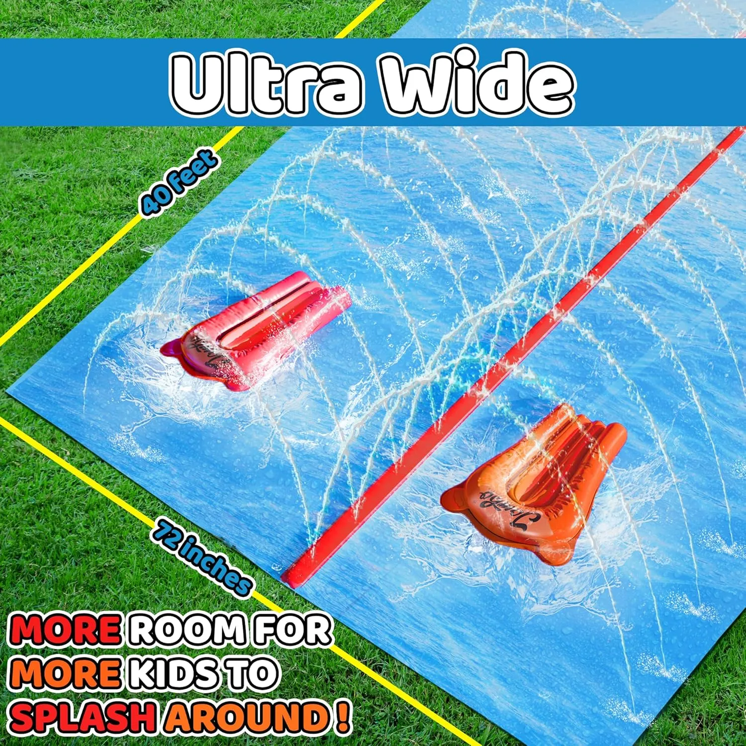 JAMBO 40FT Mega Slip Splash and Slide with 2 Bodyboards | Water Slide Waterslide Backyard Outdoor Water Toys for Kids with Sprinklers | Outdoor Splash Mat Splash Pad, Double Lane Summer Toy