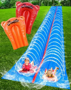 JAMBO 40FT Mega Slip Splash and Slide with 2 Bodyboards | Water Slide Waterslide Backyard Outdoor Water Toys for Kids with Sprinklers | Outdoor Splash Mat Splash Pad, Double Lane Summer Toy