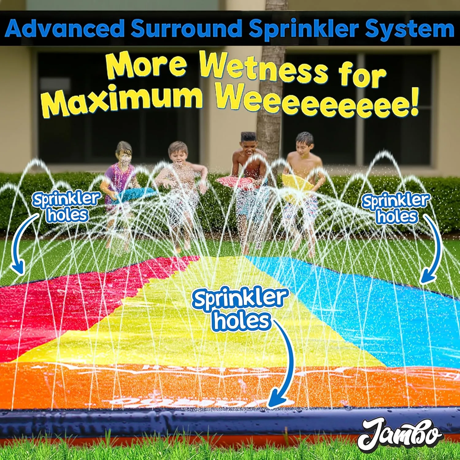 JAMBO Premium Triple Water Slide and 3 Bodyboards, Updated Model Slip Splash and Slide Heavy Duty Water Slides- 3-Way Sprinkler System, Splash Mat Pad, Backyard Outdoor Water Toys n Slides for Kids
