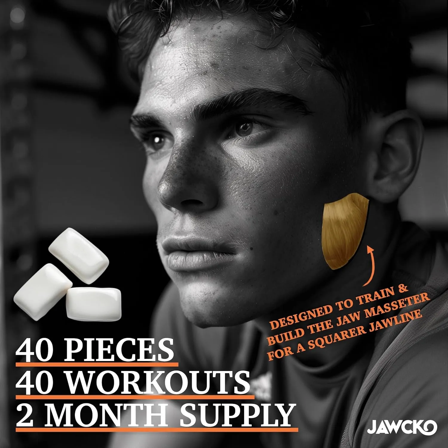 JAWCKO Ultra-Tough Jawline Chewing Gum | Get a Stronger, Squarer Jawline | Mango Jaw Training Hard Gum | 15X Strength | Chisel, Sculpt, Tone your Jawline | Facial Fitness Mewing Gum | 40 Pieces/Pack