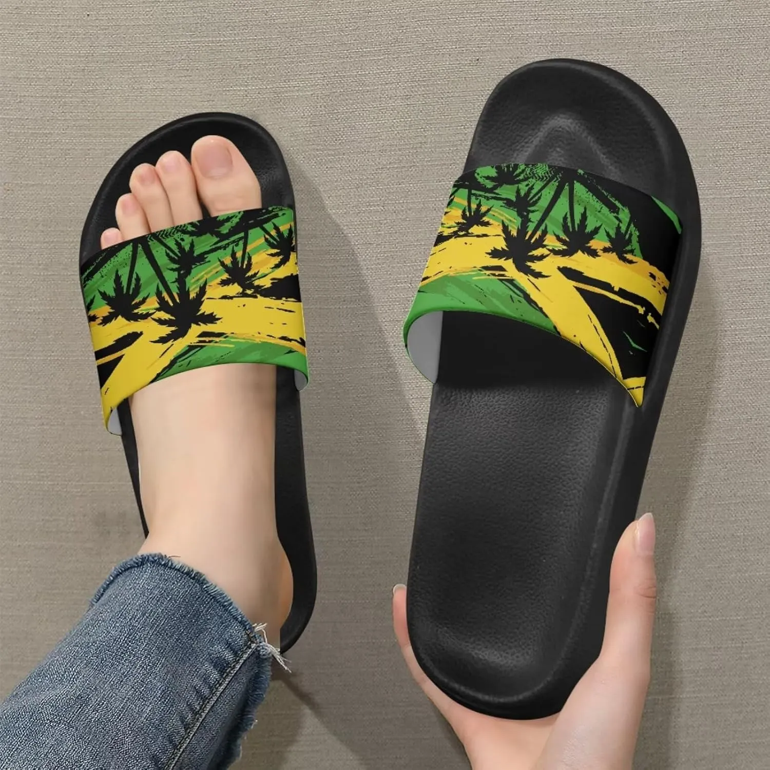 Jeiento Women Slide Sandals American Flag Slippers Holiday Shoes Non Slip Athletic Sandals Bathroom Beach Showe Shoes