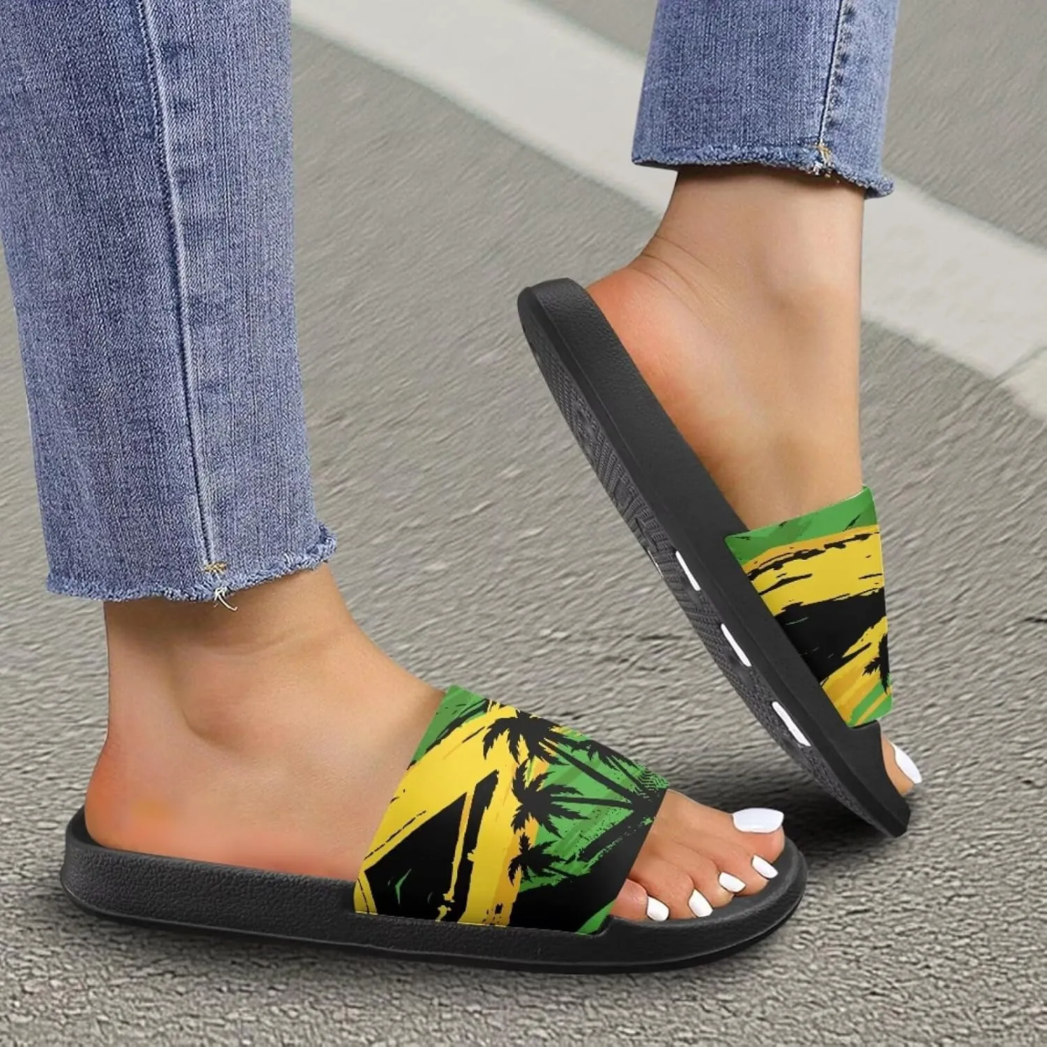 Jeiento Women Slide Sandals American Flag Slippers Holiday Shoes Non Slip Athletic Sandals Bathroom Beach Showe Shoes