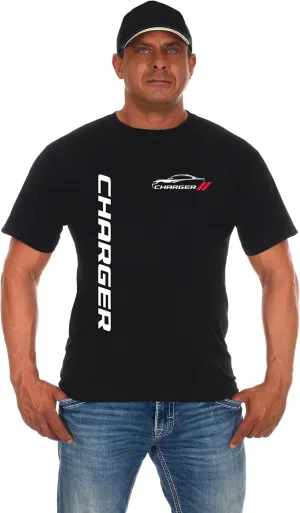 JH Design Men's Dodge Charger Classic T-Shirt Short Sleeve Black Crew Neck Shirt