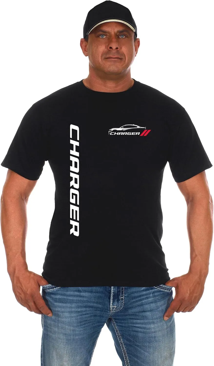 JH Design Men's Dodge Charger Classic T-Shirt Short Sleeve Black Crew Neck Shirt