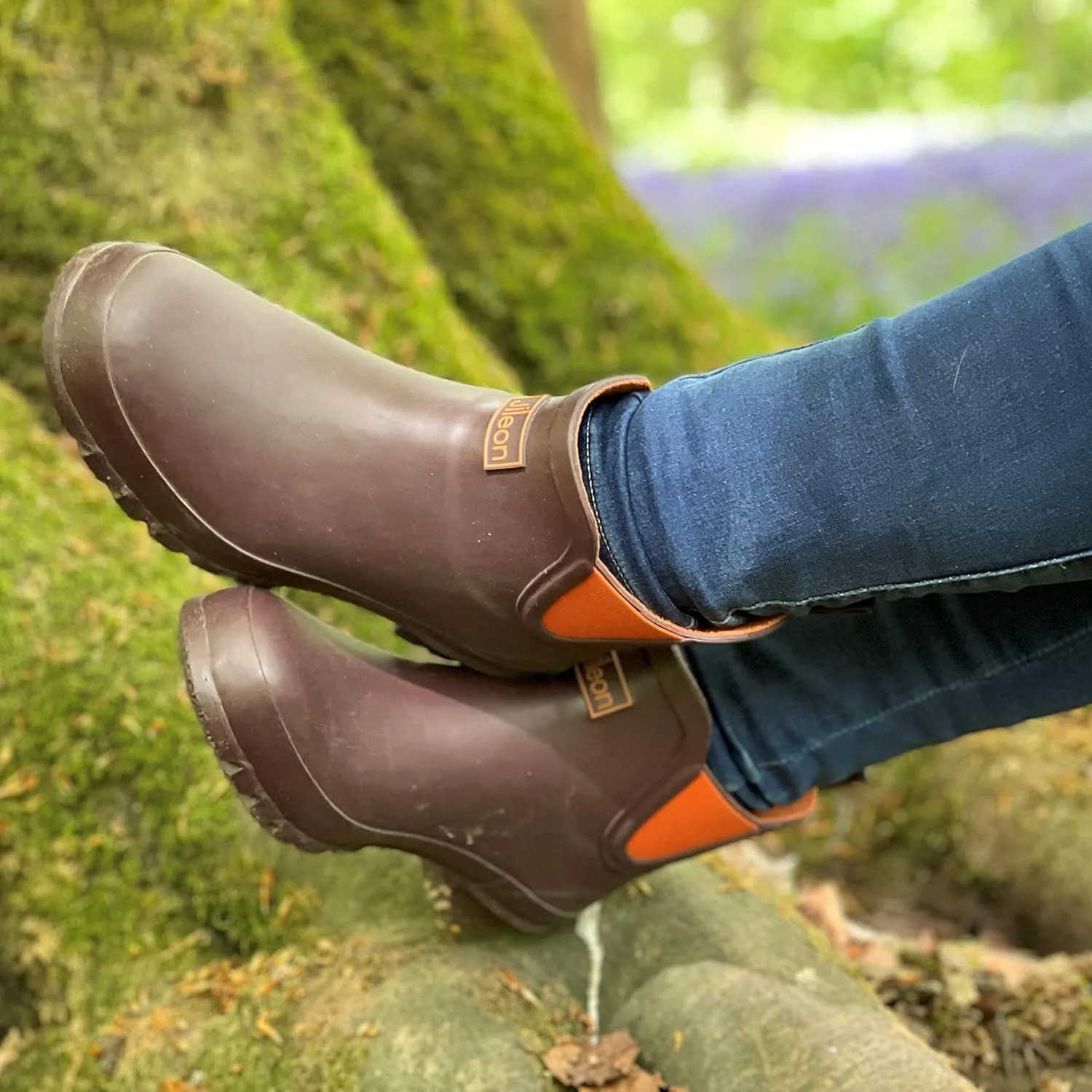 Jileon Womens Ankle Height Waterproof Rubber Rain Boots - Designed For Wide Feet & Wide Calves - Easy to Slip on and Off