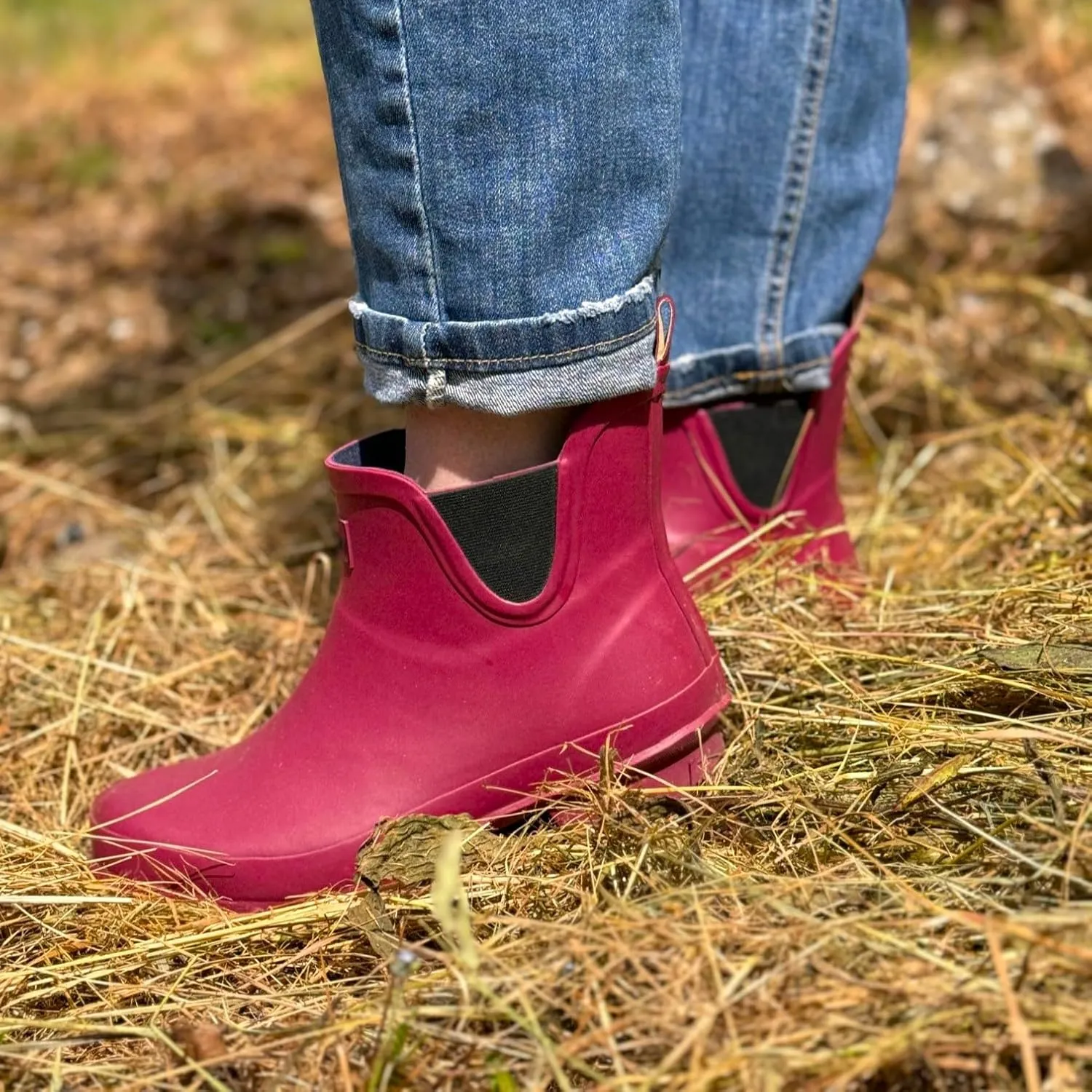 Jileon Womens Ankle Height Waterproof Rubber Rain Boots - Designed For Wide Feet & Wide Calves - Easy to Slip on and Off
