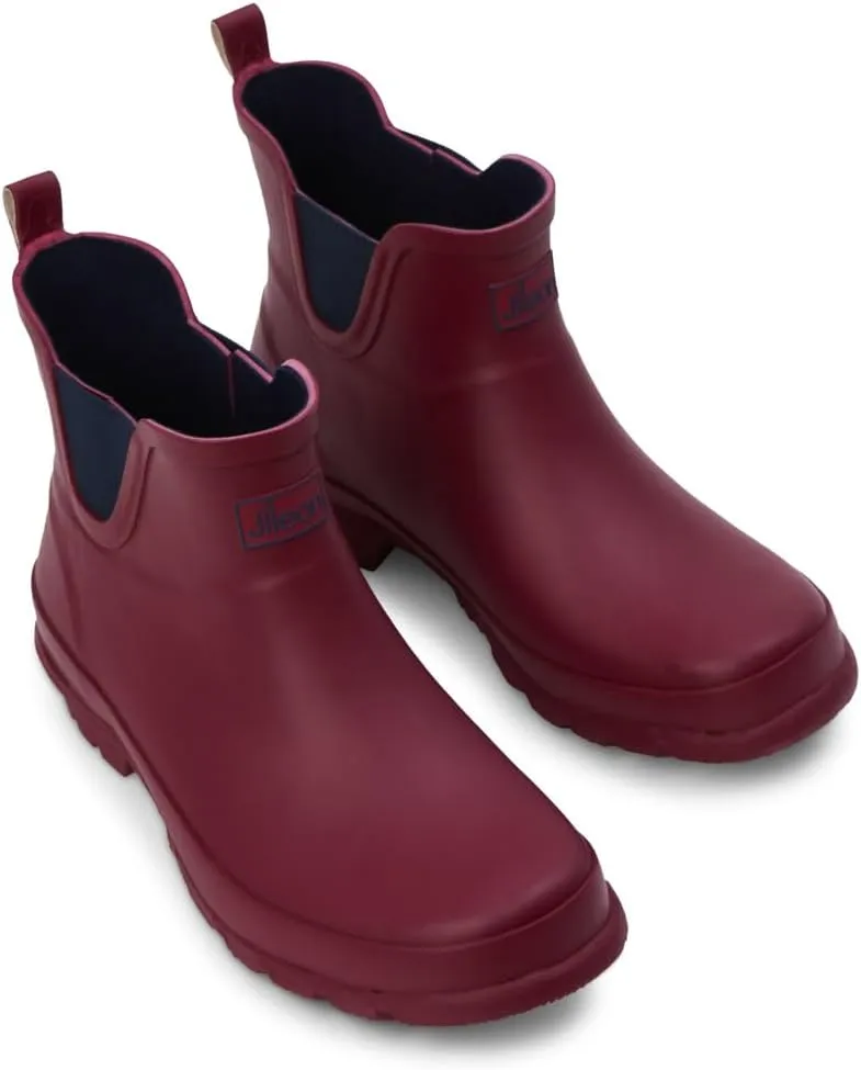Jileon Womens Ankle Height Waterproof Rubber Rain Boots - Designed For Wide Feet & Wide Calves - Easy to Slip on and Off