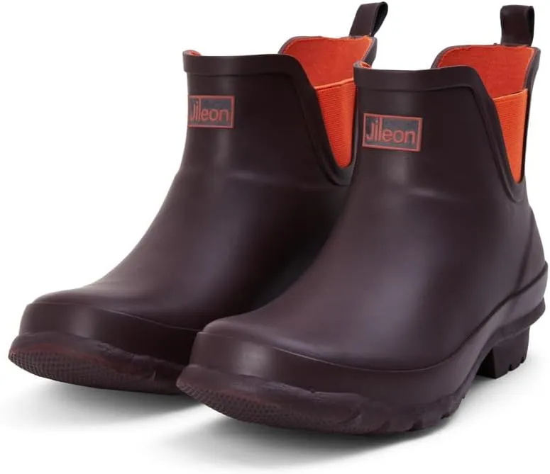 Jileon Womens Ankle Height Waterproof Rubber Rain Boots - Designed For Wide Feet & Wide Calves - Easy to Slip on and Off