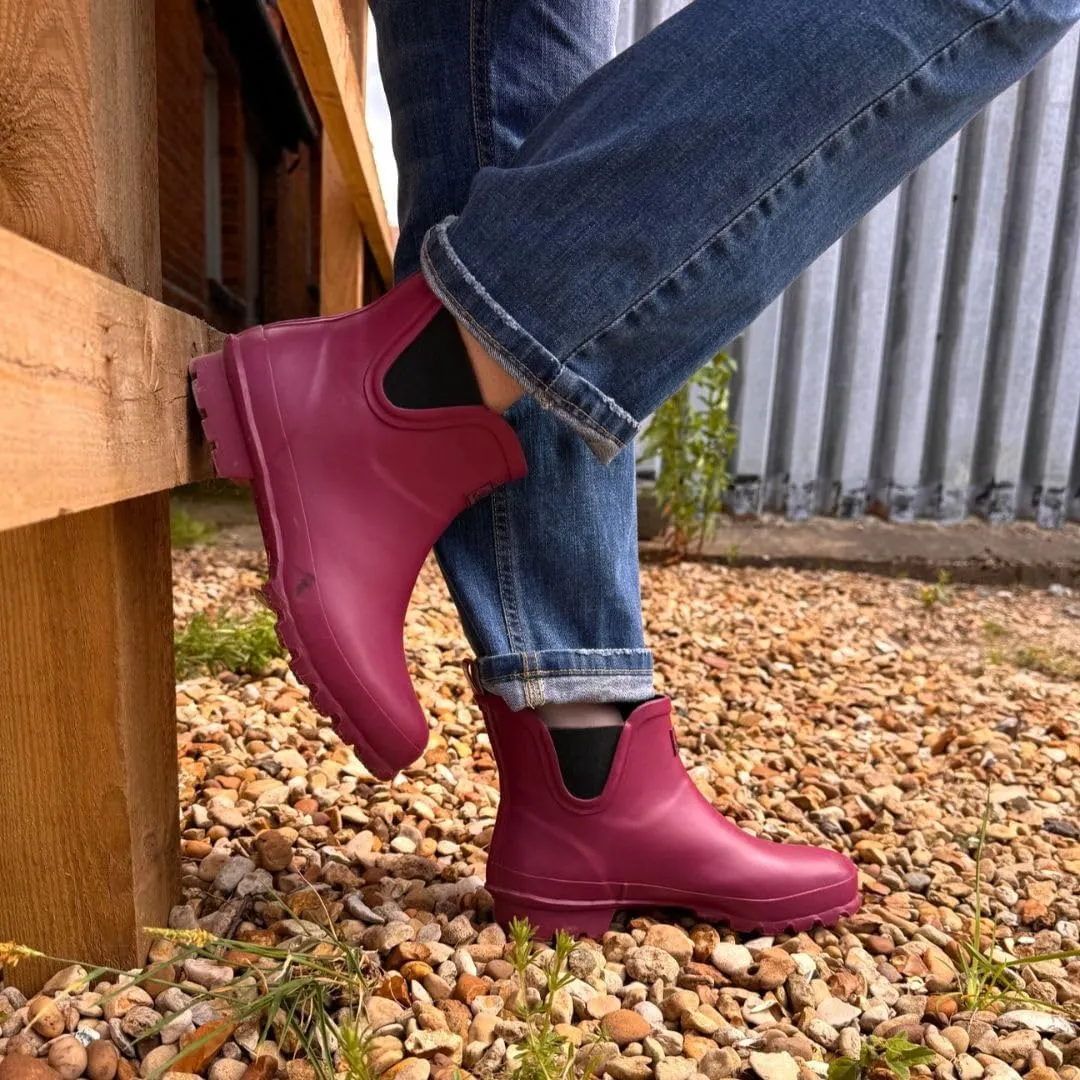 Jileon Womens Ankle Height Waterproof Rubber Rain Boots - Designed For Wide Feet & Wide Calves - Easy to Slip on and Off