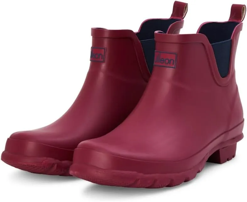 Jileon Womens Ankle Height Waterproof Rubber Rain Boots - Designed For Wide Feet & Wide Calves - Easy to Slip on and Off