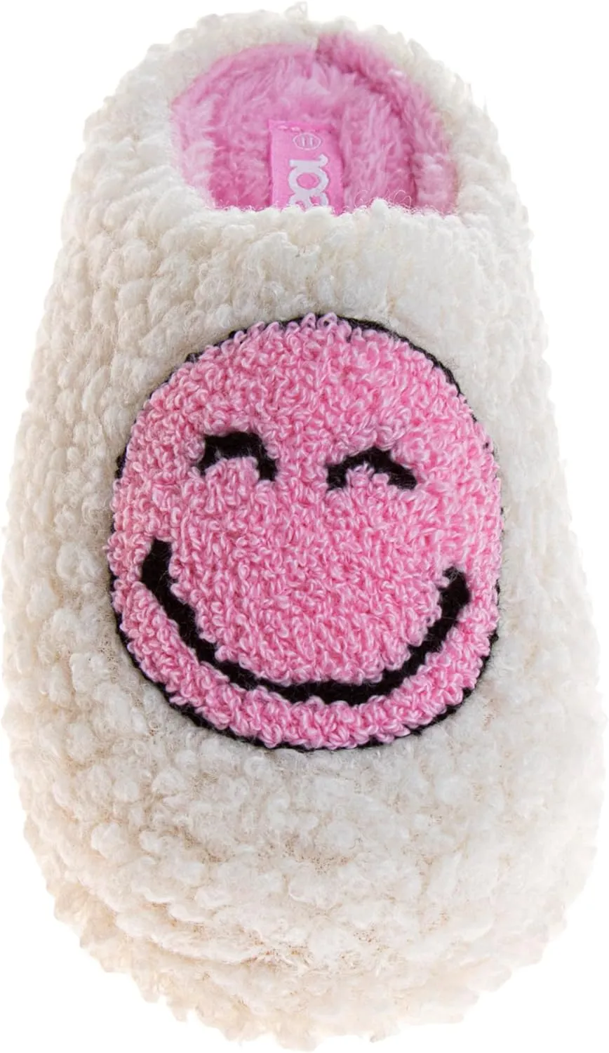 Josmo Girls Smiley Face Fur Slides - Cozy Fluffy Indoor Slippers