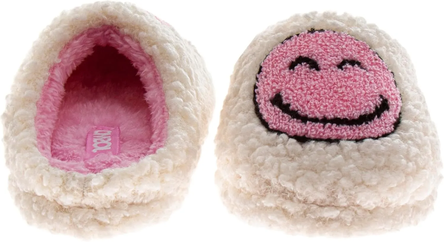 Josmo Girls Smiley Face Fur Slides - Cozy Fluffy Indoor Slippers