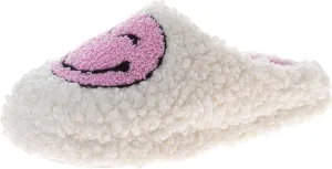 Josmo Girls Smiley Face Fur Slides - Cozy Fluffy Indoor Slippers