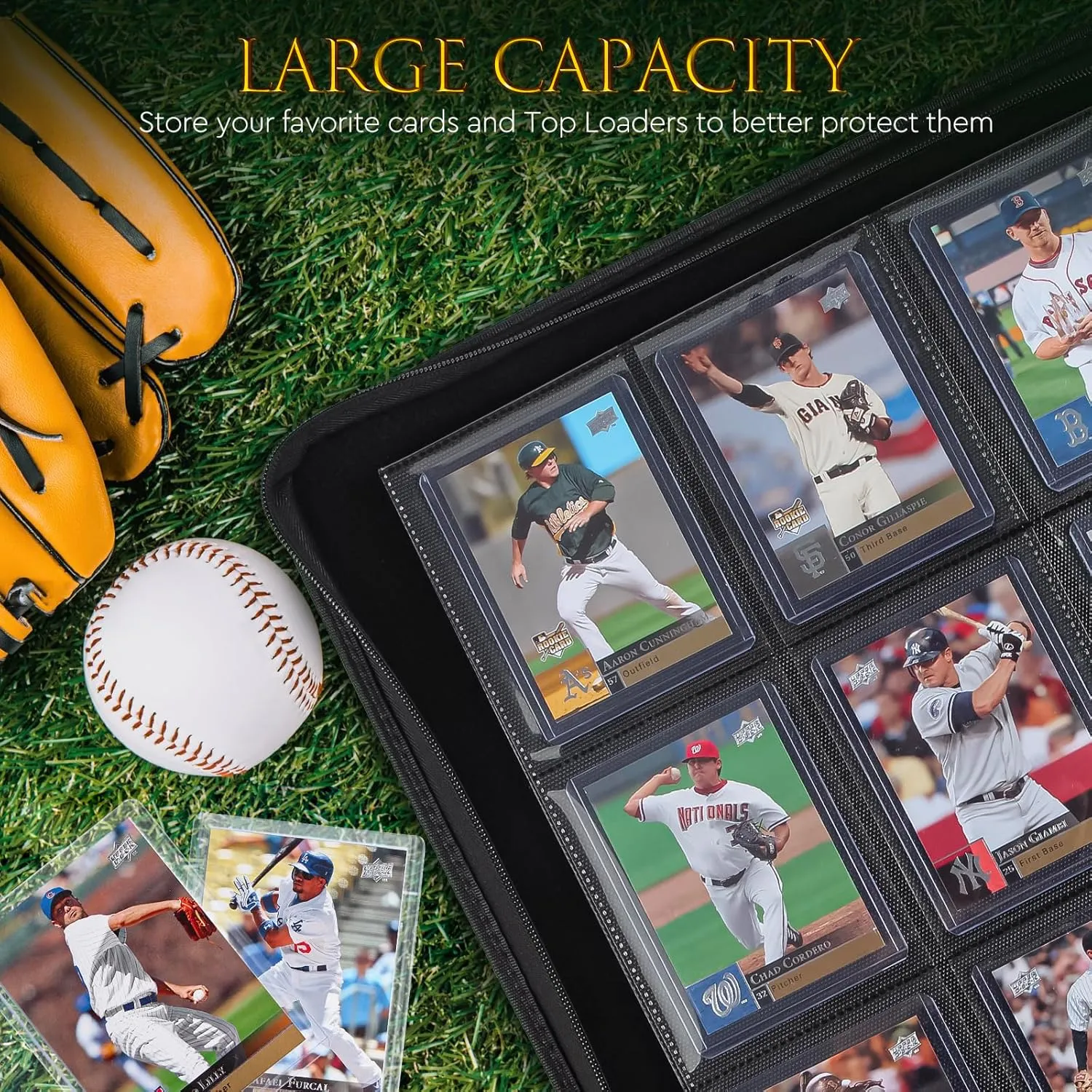 JoyHood Top Loader Binder, Holds 252 Top Loaders, 9 Slot Trading Cards Collection Binder with Sleeves, Top Loader Storage Holder for Sports Card, Not for Cards WITHOUT a Top Loader, Black