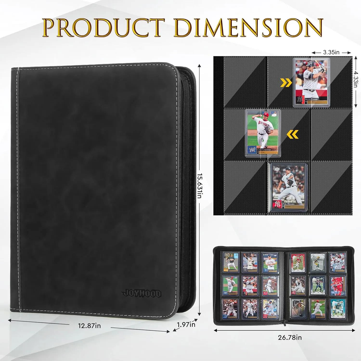 JoyHood Top Loader Binder, Holds 252 Top Loaders, 9 Slot Trading Cards Collection Binder with Sleeves, Top Loader Storage Holder for Sports Card, Not for Cards WITHOUT a Top Loader, Black