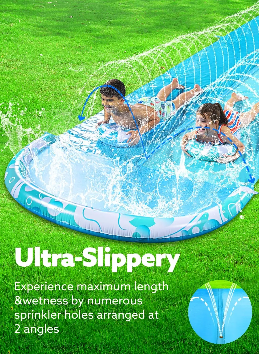 JOYIN 22.5FT Water Slide and 2 Inflatable Boards, Extra Long Heavy Duty Double Lawn Waterslide with Sprinkler for Kids Adults Backyard Summer Water Toy Outdoor Fun, Blue, Light Blue